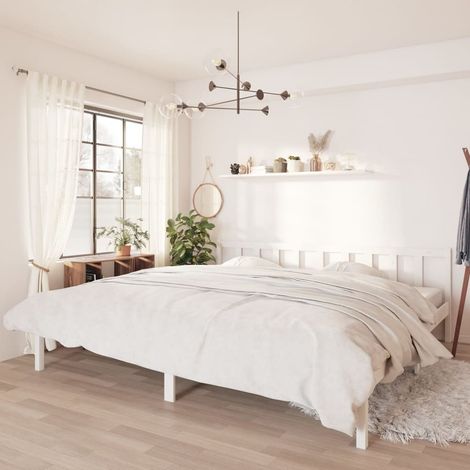 Bed Frame without Mattress White Solid Wood Super King Size vidaXL (1/5)