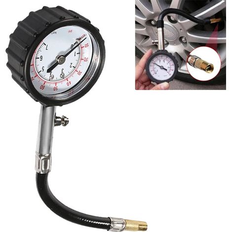 Testeur de pression d'air de pneu, construction en métal, 5,6 x 26,5 cm, compatible pour voiture et moto, plage de pression 0-100 PSI, poids 0,19 KG (1/5)