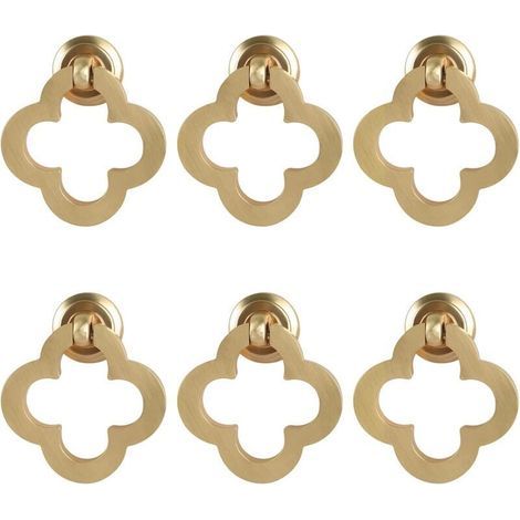 [6 Stück goldene Blumen-Schrankknöpfe, Schrankringe aus gebürstetem Messing-Zink-Legierung, Kommodenknöpfe, Möbelbeschläge für Küchenschränke, Schubladen, Schranktüren, f, (1/5)