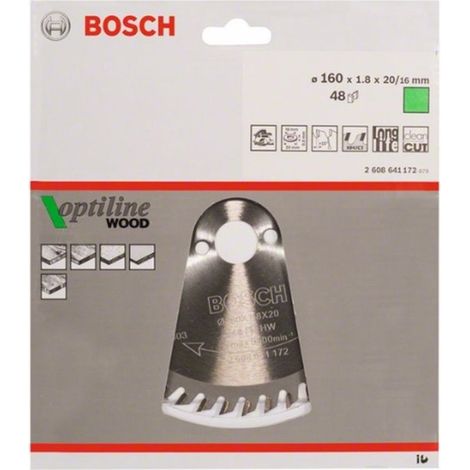 BOSCH DISCO SIERRA OPTILINE MADERA Diámetro disco x eje (mm) 160x20 Número de dientes 48