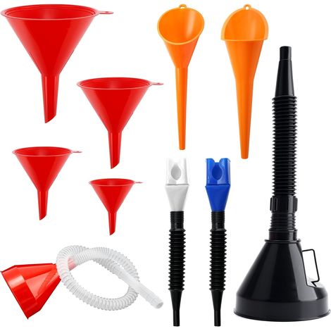 Lot de 10 Entonnoir Huile Moteur,Entonnoir Essence,Entonnoir Avec filtre et Tuyau Flexible,Entonnoirs de Voiture en Plastique à Long Goulot,Flexible à Angle Droit pour Huile et Carburant (1/5)