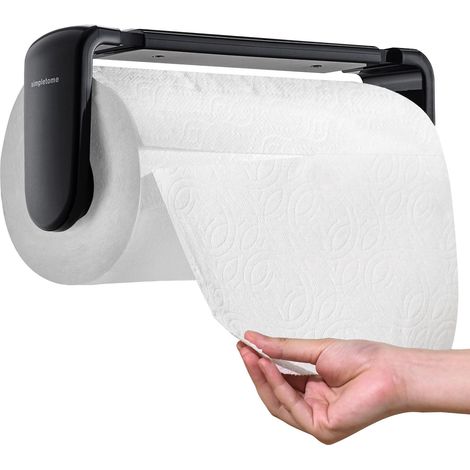 Supports pour Papier Essuie-Tout Montage sous Armoire Ou Mural Fonctionnement À Une Main Bras De Tension Porte-Rouleau De Cuisine (Noir, pour Un Rouleau de 18-23cm/7-9inches) (1/5)