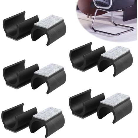 Lot de 10 embouts de protection en silicone pour pieds de chaise, en forme de U, avec boucles en feutre, diamètre 24-25 mm, fixation par pince.