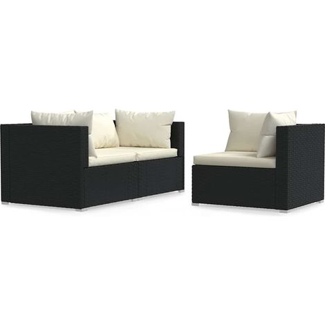Salon de jardin modulaire en résine tressée avec coussins canapé d'angle extérieur noir 3 pcs (1/5)