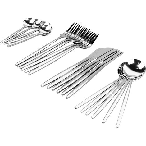 Das Edelstahl-Besteckset enthält 6 Dessertlöffel, 6 Esslöffel, 6 Messer und 6 Gabeln – ideal für Restaurants, Haushalte und Partys. (1/5)