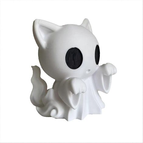 Halloween-Geisterkatzenstatue – 3D-gedruckte Tischdekoration aus Kunstharz – Großformat (1/5)