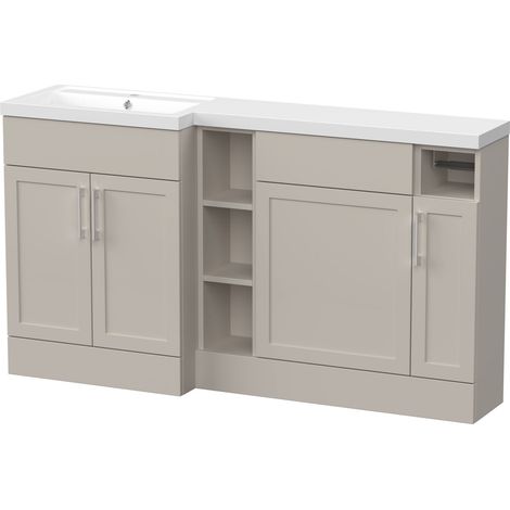 Pirehill Traditional Floor Standing 3 Door, Shelf Vanity WC Unit with Toilet Roll Holder and Basin, 1500mm, Left Hand, Pebble Grey