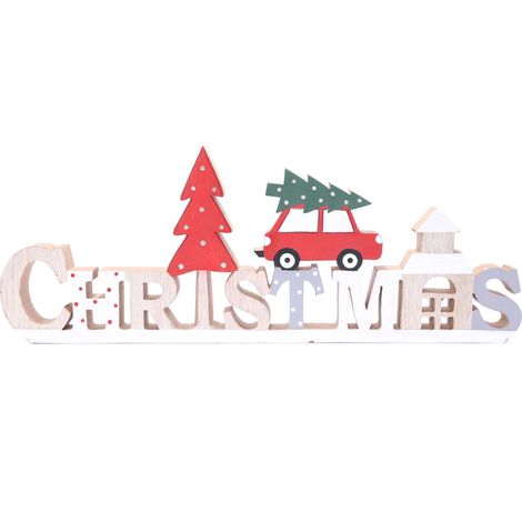 Décoration de Noël en bois voiture à message XMAS TRADI