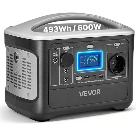 Station Électrique Portable 600 W Générateur Solaire Portable 493 Wh Batterie Secours LiFePO4 pour Urgence Domestique, Camping, Voyage Camping-car, 7 Ports de Sortie, Panneau Solaire Non Inclus (1/5)