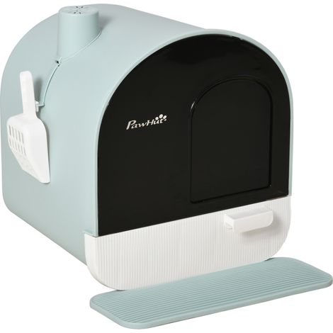 Toilette pour chat fermée avec couvercle, tapis de litière et pelle, plastique vert, facile à nettoyer, pour chats jusqu’à 5 kg, 43 x 44 x 47 cm  CHICFURN (1/5)