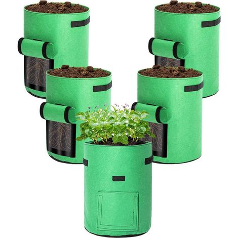 Sac de culture de pommes de terre, lot de 5 sacs de culture de légumes de 10 gallons sac de culture de jardin respirant pour planter des pots en tissu (1/5)