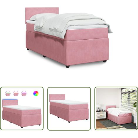 The Living Store Sommier à lattes de lit et matelas Rose 80x200 cm Velours - Lit Double - Lit Rose - Lit Design - Matelas À Ressorts Ensachés - Surmatelas (1/5)