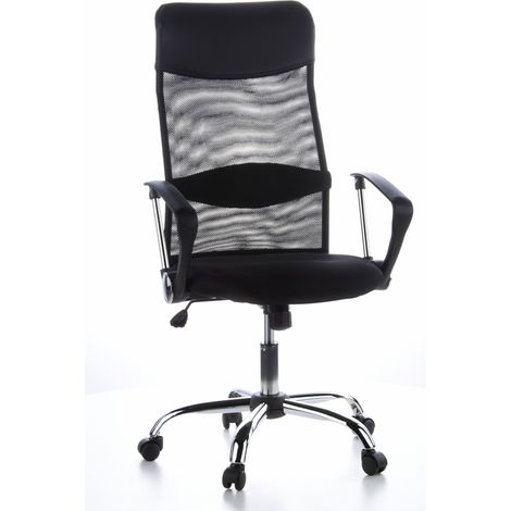 Bürostuhl Chefsessel Schreibtischstuhl / ARIA HIGH Netzstoff / Kunstleder schwarz Chrom hjh OFFICE (1/5)