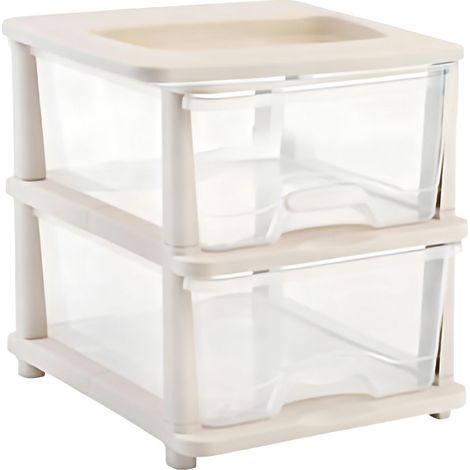 Meuble de rangement à tiroirs - Beige transparent 2 niveaux - En PP empilable et ajustable pour cuisine salle de bain (1/5)