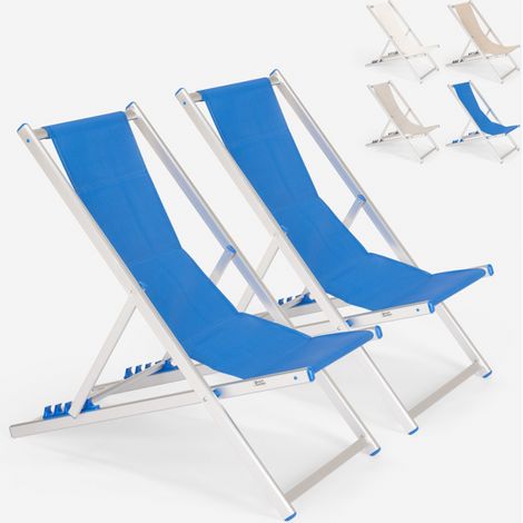 2 chaises de plage pliantes réglables en aluminium Riccione Gold - Bleu (1/5)