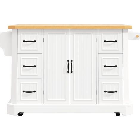 Isola da cucina mobile con 2 ante e 6 cassetti 120 x 45 x 91 cm MDF e metallo bianco HOMVRA (1/5)