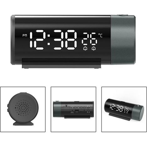 Réveil Projecteur avec Interface USB – Réveil Mural LED avec Projection de l'Heure au Plafond et Port de Charge USB Noir (1/5)