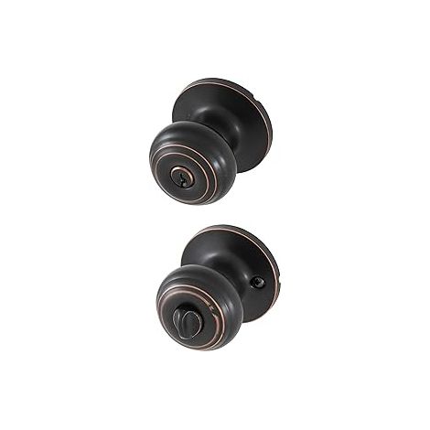 Serrure à poignée sphérique noire en acier inoxydable avec clé, diamètre 35-45 mm, serrure de porte pour chambre, bureau, salle de bain et intérieur (1/2)