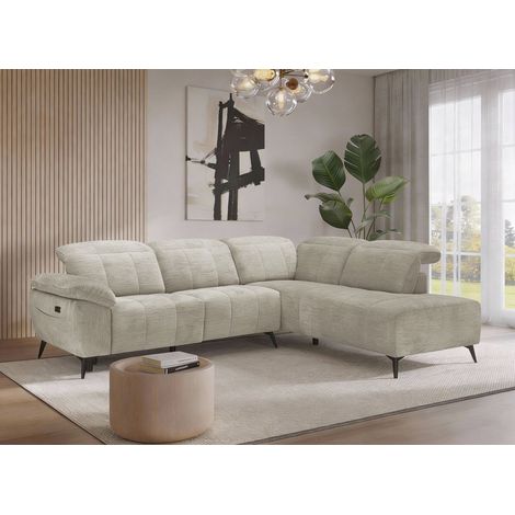 Canapé d'angle relax électrique en velours chiné beige SOLINA -