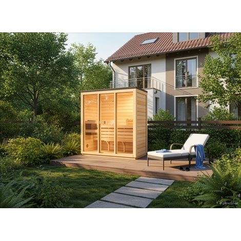 Sauna extérieur FinnTherm Kuuma M Naturel , 42 mm Épaisseur de paroi 199 x 111 cm
