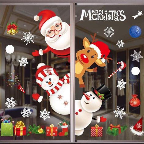 Stickers vitres noel,autocollant noel fenetre,noël mural autocollant décoration,Sticker Noël pour Fenêtre Vitrine Vitre (Coloré A34) (1/5)
