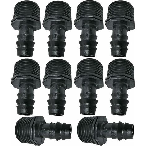Lot de 10 Adaptateurs/raccords mâles cannelés Ø16mmx3/4'' de Tuyau Goutte à Goutte Filetage Externe (pour Tuyau de Ø16mm) - connecteur pour système d'irrigation/arrosage