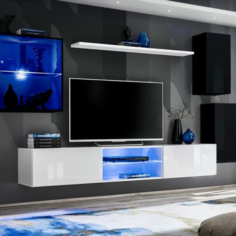 Ensemble Meuble TV Design "Switch XXIII" 250cm Noir & Blanc (1/4)