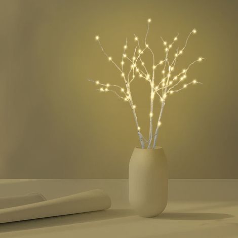 TolleTour Leuchtzweig mit 70 LEDs, weißer Birkenzweig 50 cm, warmweißes Licht und 6-Stunden-Timer (1/5)