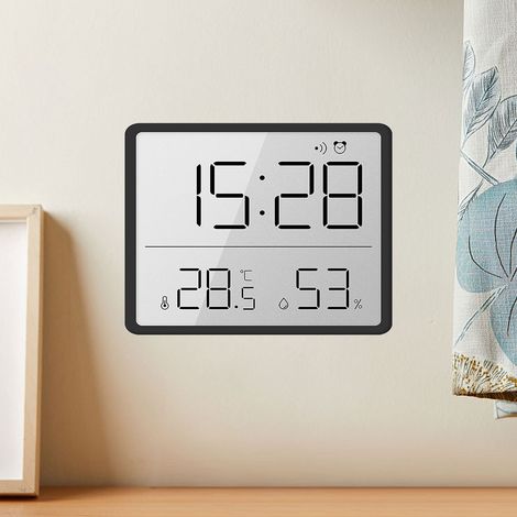 Digitaler LCD-Wecker mit Temperatur-/Luftfeuchtigkeitsanzeige und Alarmfunktion für Büro/Schlafzimmer/Wohnzimmer – Modell 8218, Schwarz – Kunststoff – Tragbar und mit klarem Display (1/5)