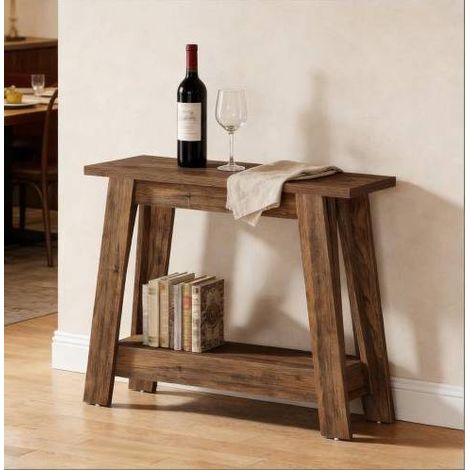 Tisch Konsole aus MDF in Rustikalbraun 105 cm, schmal mit 2 Ablagen für Flur oder hinter dem Sofa (1/5)
