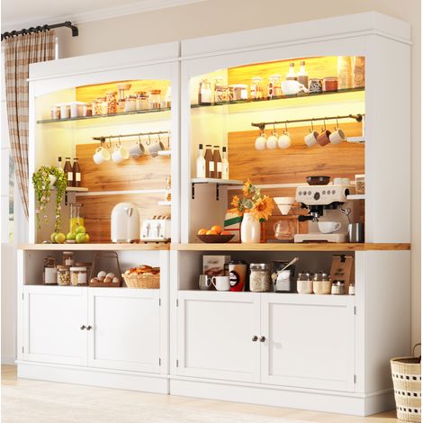 Aparador alto pack de 2, 107x34x184 cm, MDF y metal blanco con LED - MEUBLIV (1/5)