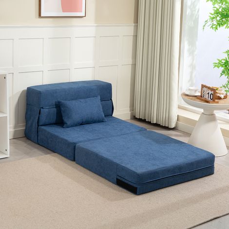 Canapé de sol, canapé rembourré, convertible en matelas, mousse, coussins, bleu foncé (1/5)