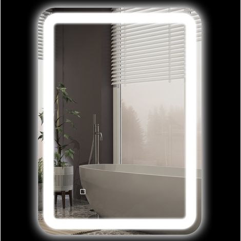Specchio bagno LED 50 x 70 cm in vetro temperato argento con 3 colori luce e touch (1/5)