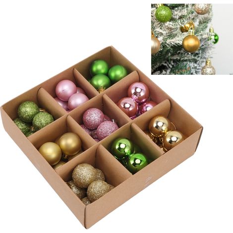 Weihnachtskugel, kreativer Weihnachtsbaum, bemalte Hängekugel, vergoldete Kugeldekoration, rosa, grün und gold (1/5)