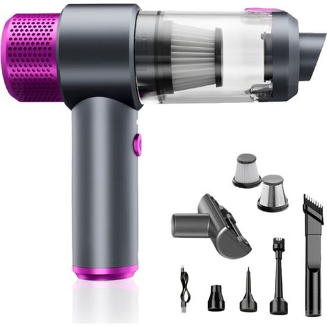 Aspirateur à main sans fil 7000 Pa, filtre HEPA lavable, mini design portable. Adapté pour auto, cuisine, poils d'animaux - violet. (1/5)
