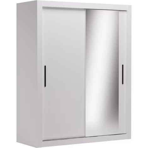 Armoire chambre adulte DIVA 160cm – 2 portes coulissantes dont 1 avec miroir-Blanc (1/5)