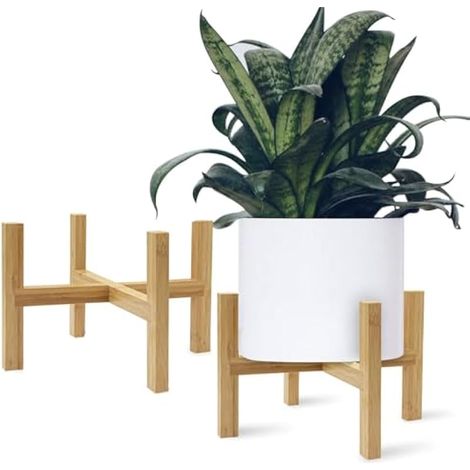 Lot de 2 supports de plantes en bambou, pot de fleurs jusqu'à 20,3 cm – Nature, moderne du milieu du siècle (pot non inclus) (1/5)