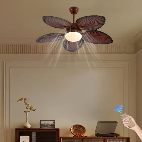Ventilateurs de Plafond Tropicaux avec Lumière, Ventilateur de Plafond en Feuille de Palmier de 132 cm, design moderne pour intérieur extérieur patio ferme, télécommande, Marron
