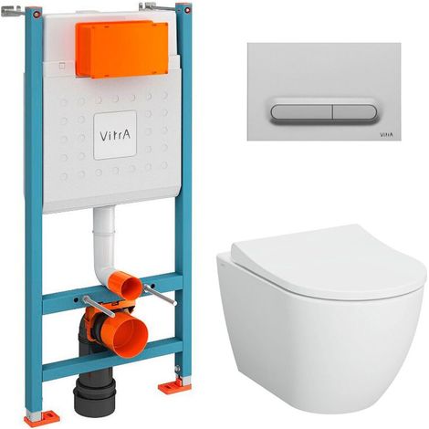 Vitra V-Fix Core Pack WC bâti-support + WC sans bride Vitra S60 + Abattant SoftClose + Plaque chrome mat (V-FixS60-5) (1/5)