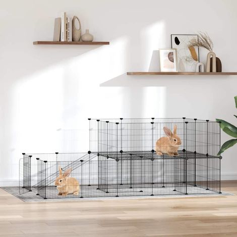 vidaXL 44-Panel Pet Cage with Door Black 175x105x70 cm Steel (1/5)