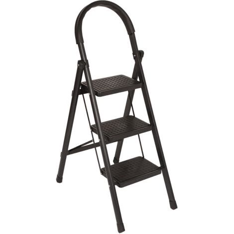 royaluxe- Escabeau, Échelle Pliante 3 Marches, Escabeau Portable , Étagère de Rangement Multifonctionnelle, Support pour Pots de Fleurs, Noir