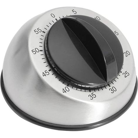 Temporizador mecánico de cocina de 60 minutos - Base redonda de acero inoxidable - Negro (1/2)
