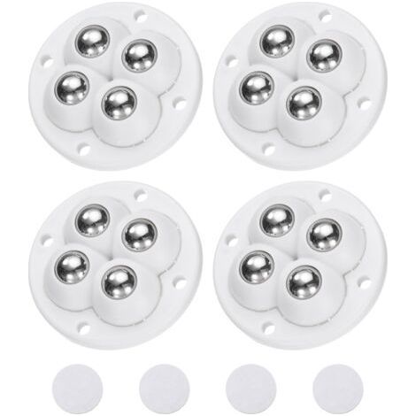 Lot de 4 roulettes pivotantes autocollantes, rotation à 360 degrés, universelles, pour meubles, poubelles (blanc, 4 billes en acier) (1/5)