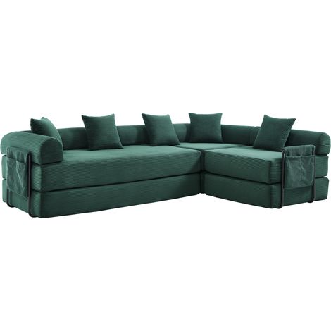 Modulares Ecksofa aus grünem Cordvelours mit Seitentasche (1/5)