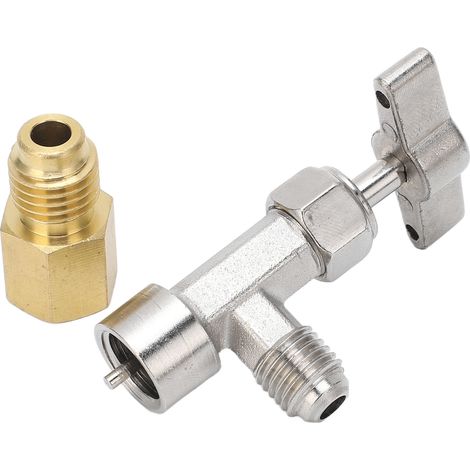 Selbstschließender Dosenöffner mit 1/4"- und 1/2"-Gewinde, Edelstahl, für Kältemittelspender, inklusive Schlauchadapter fürs Auto (1/5)