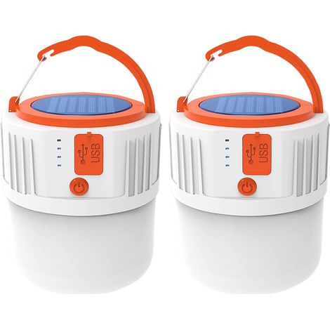 Lampe de tente solaire rechargeable avec port USB et cinq modes pour extérieur et panne de courant (1/5)