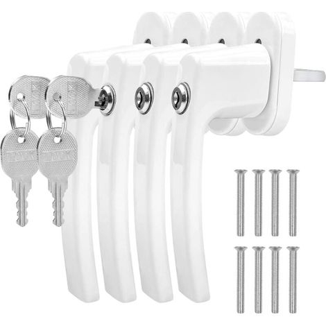 4-teiliger Fenstergriff aus Aluminium mit Schlüssel, abschließbarer Fenstergriff für Kindersicherheit, Türgriff mit Schrauben, mit 2 Schrauben und 2 Schlüsseln pro Griff (weiß) FLITI (1/4)