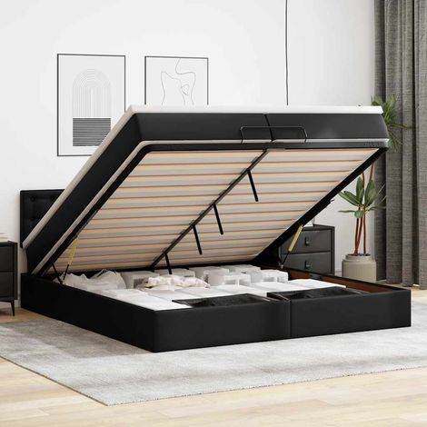 Ottoman-Bett mit Matratzen & LEDs Schwarz 200x200 cm Kunstleder vidaXL (1/5)
