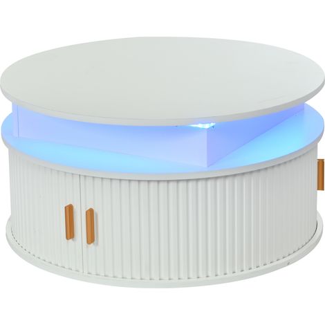 Tavolino da salotto rotondo elevabile 75 cm bianco in MDF con LED e vano contenitore (1/5)