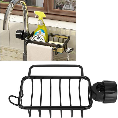 Égouttoir suspendu pour robinet de cuisine avec porte-éponge et étagère à serviettes, noir. (1/5)